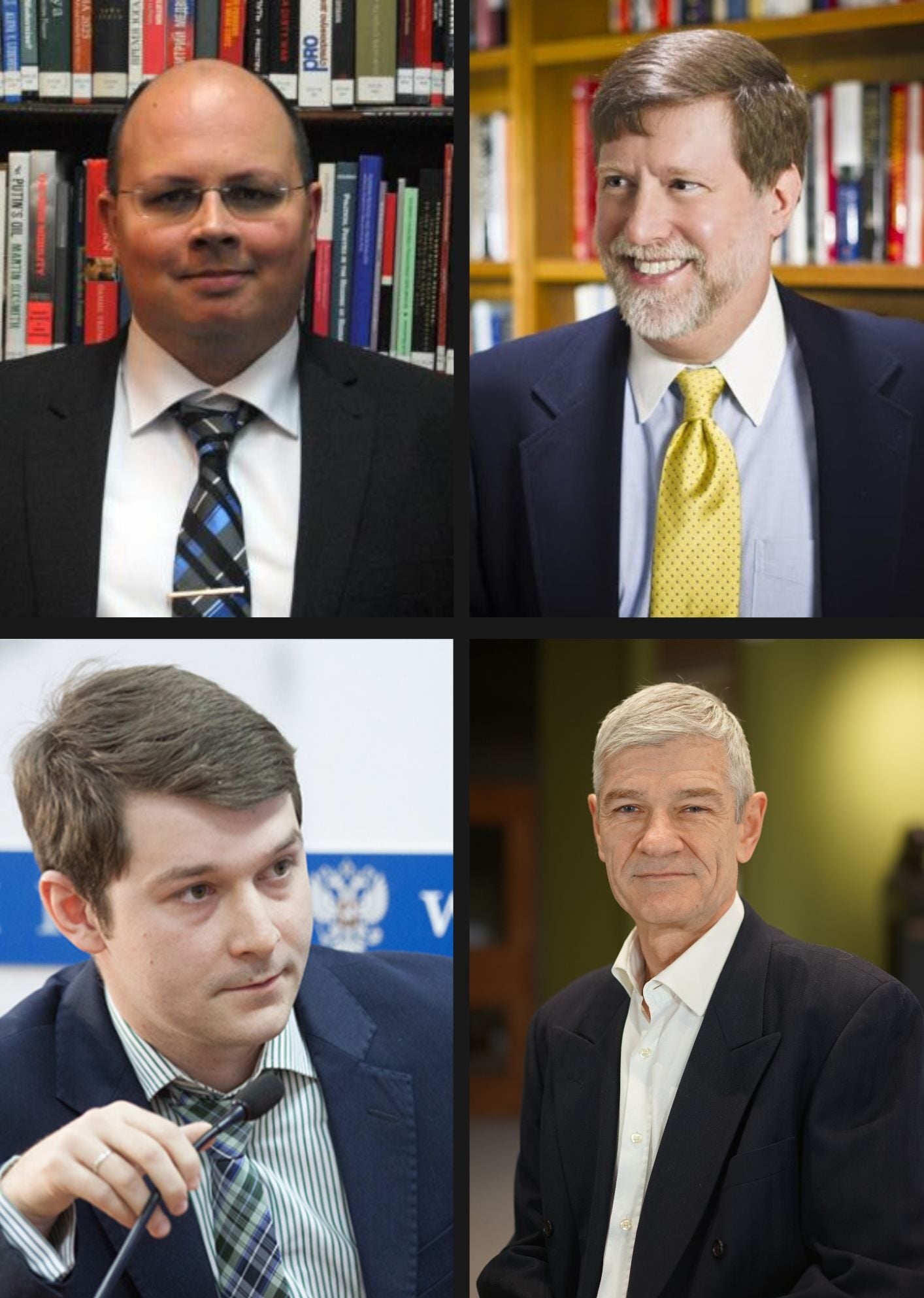 A collage of four men in business attire. The top left man is bald with glasses, the top right has light brown hair and a beard, the bottom left has short brown hair, and the bottom right is an older man with short gray hair.